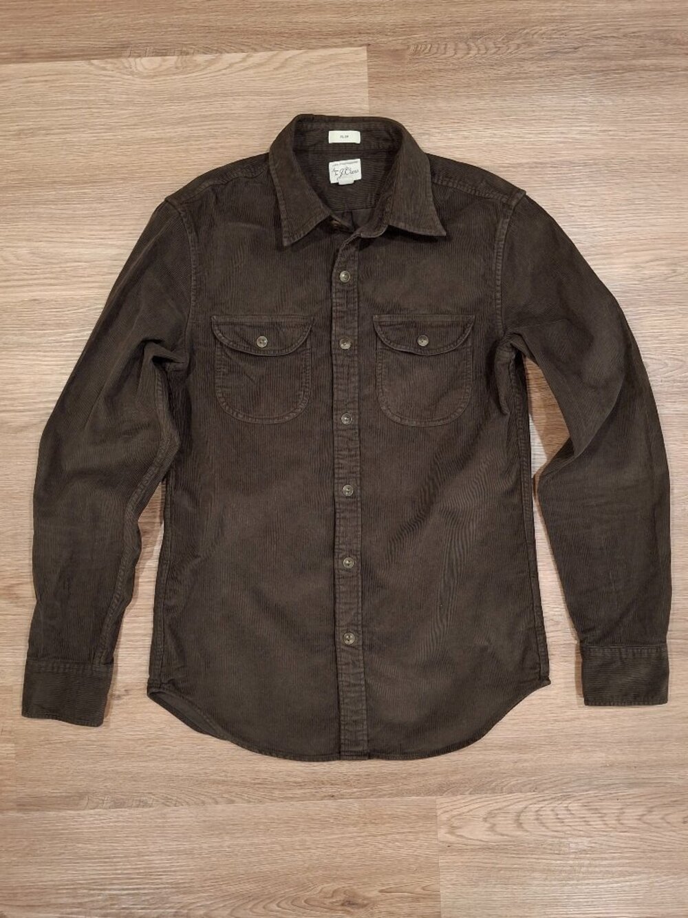J. Crew (Mainline) 100% Cotton Slim Garment-Dyed Corduroy CPO Shirt - Green - S
